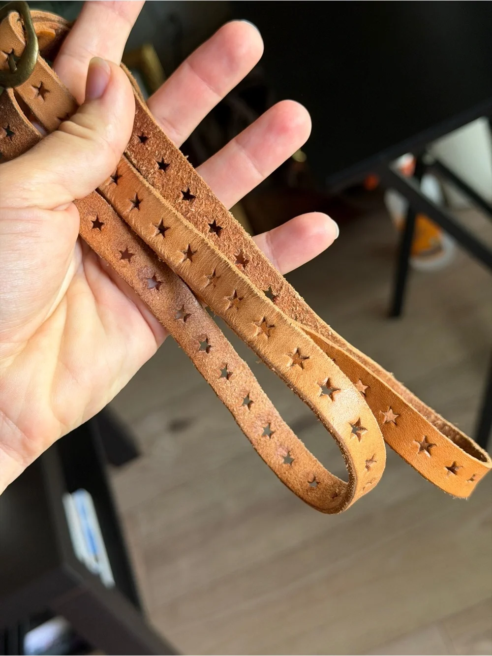 Leather Star-Studded belt brass buckle